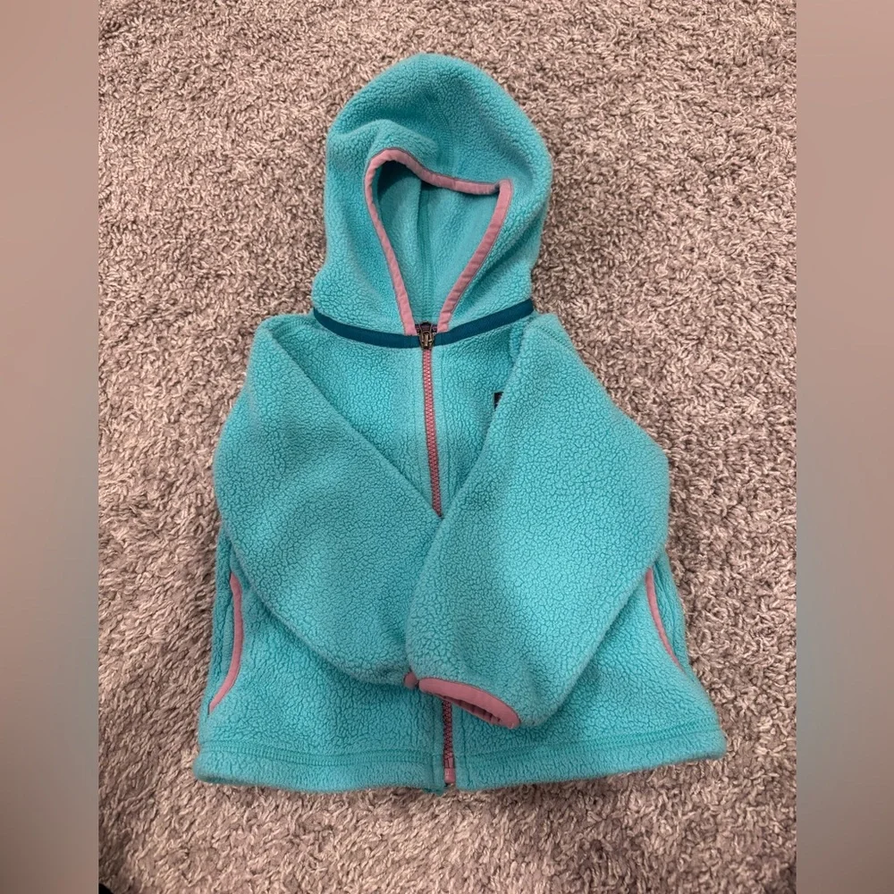 Patagonia Kids Teal/Turquoise Fleece Jacket with Pink Trim